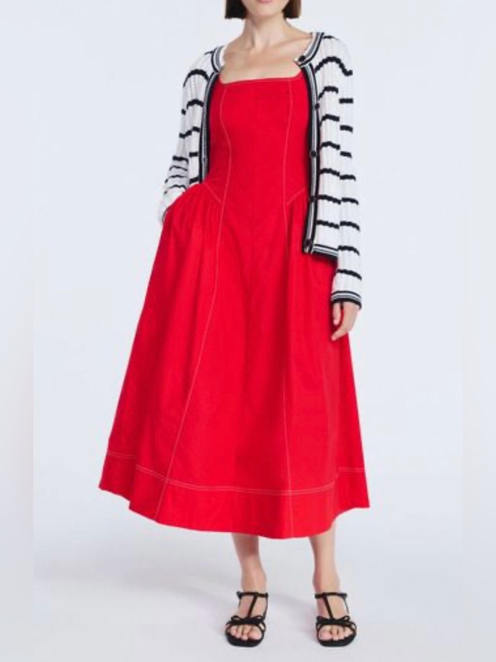 Free Assembly Sleeveless Red Square-Neck Cotton Maxi Dress XS